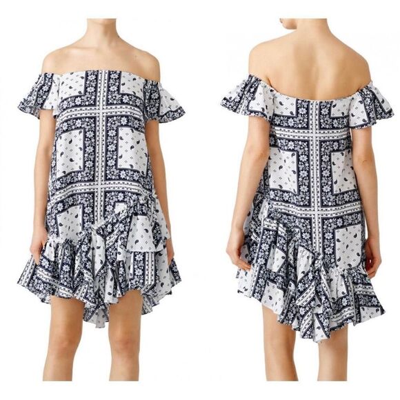 Cinq a Sept Women’s Size 8 Minella Dress White Off the Shoulder Paisley Bandana - Picture 1 of 16